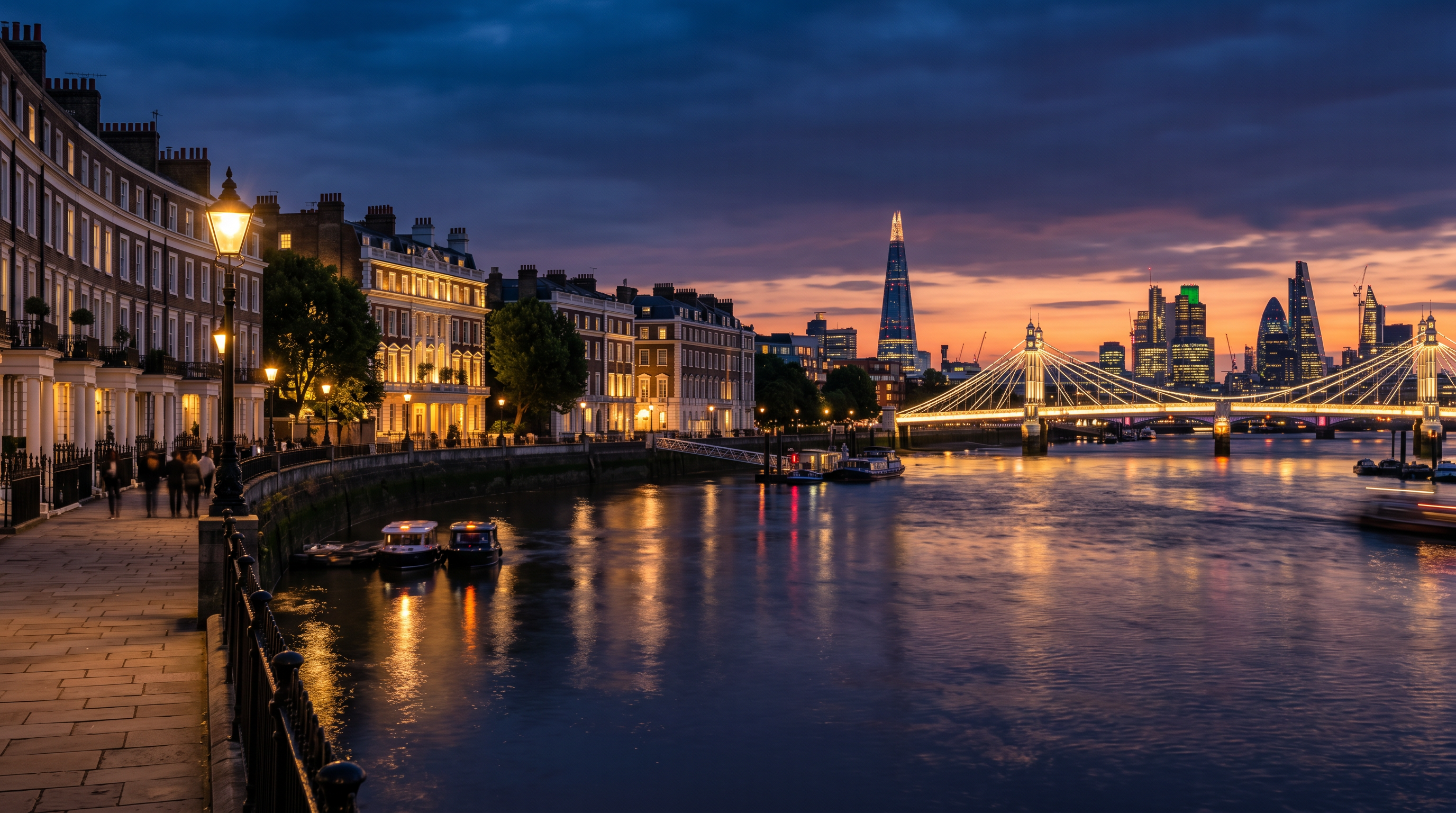 London city view near the hotel at dusk
